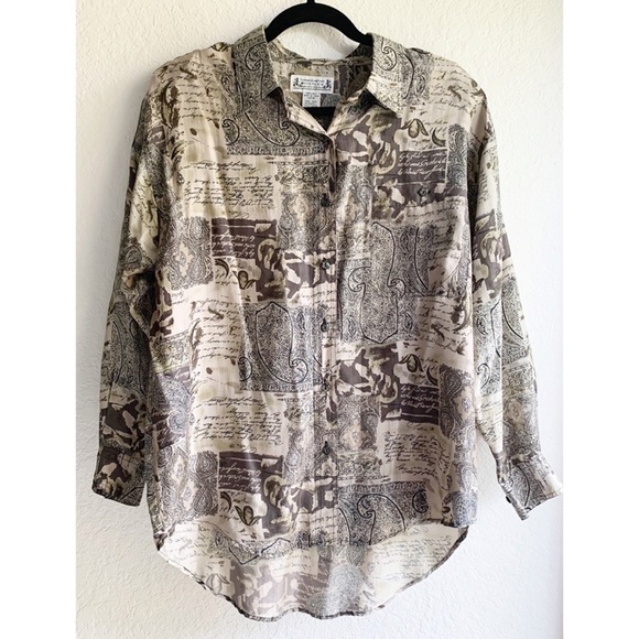 Vintage Whistles 100% Silk Button Front Blouse